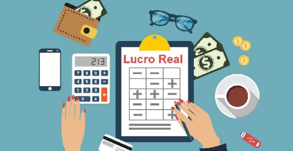 Infográfico sobre o funcionamento do Lucro Real no Brasil.